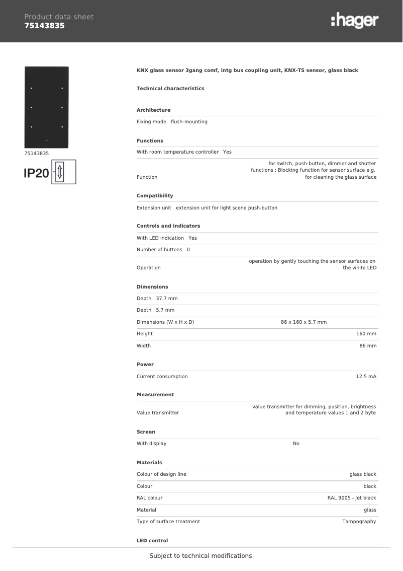 Page n°1 - Fiche technique Hager 75143835