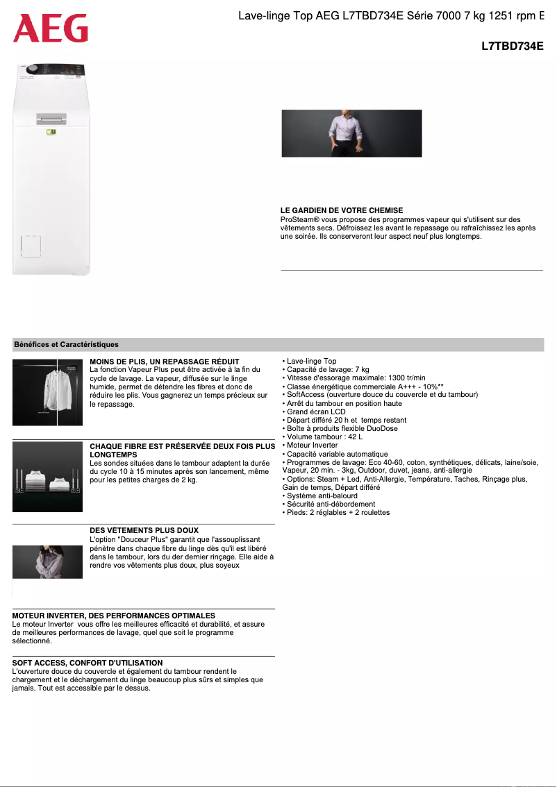 Page n°1 - Fiche technique AEG L7TBD734E