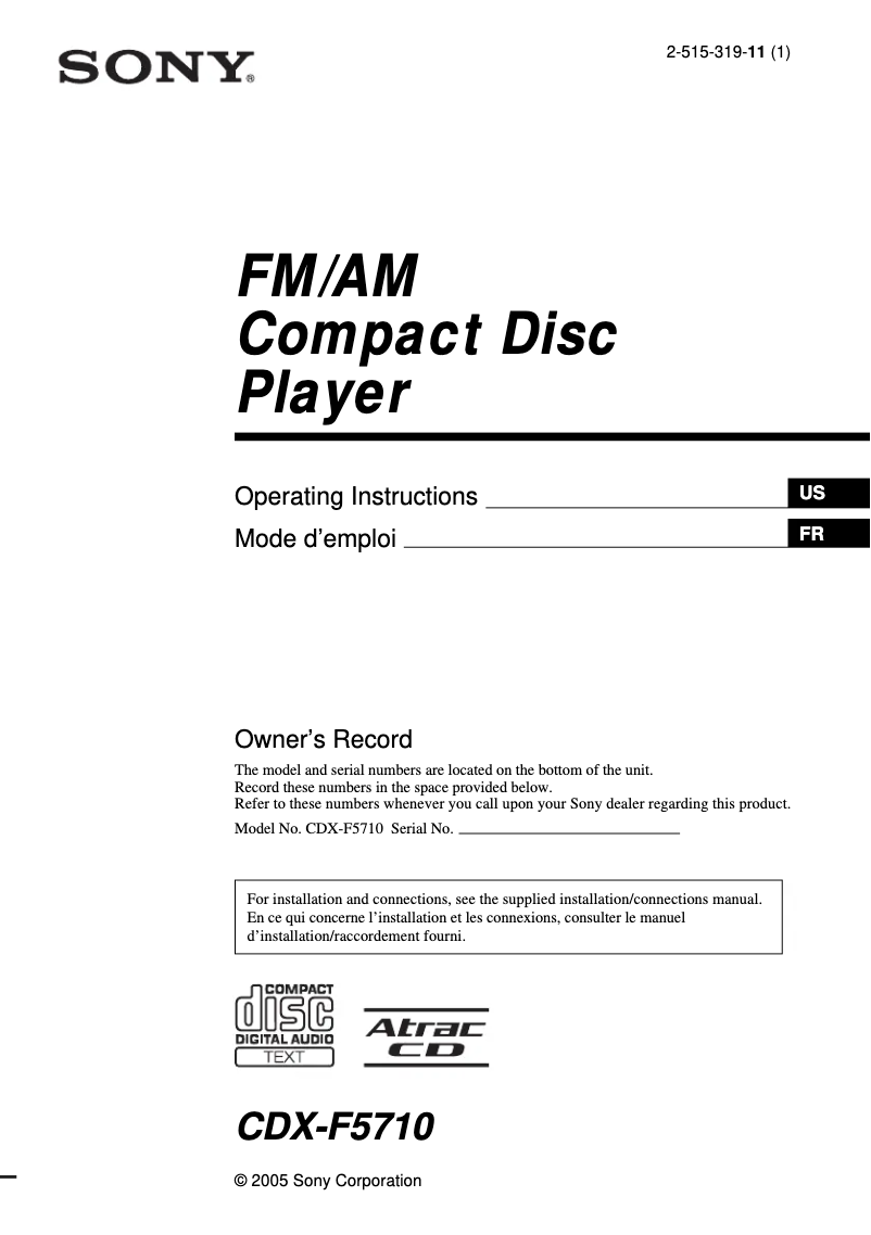 Image de la première page du manuel de l'appareil CDX-F5710