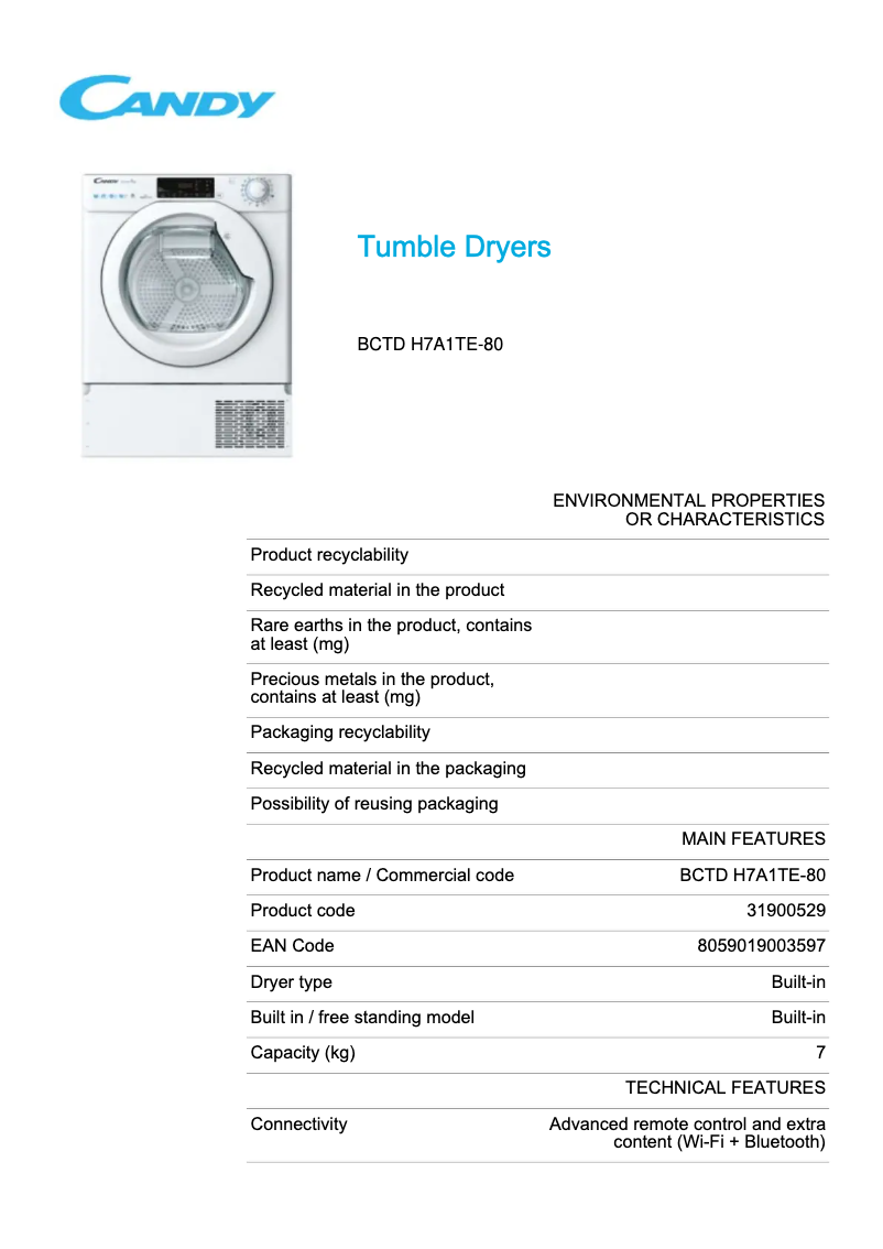 Image de la première page du manuel de l'appareil BCTD H7A1TE-80
