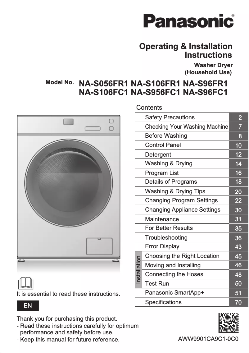 Page 1 de la notice Manuel utilisateur Panasonic NA-S106FC1