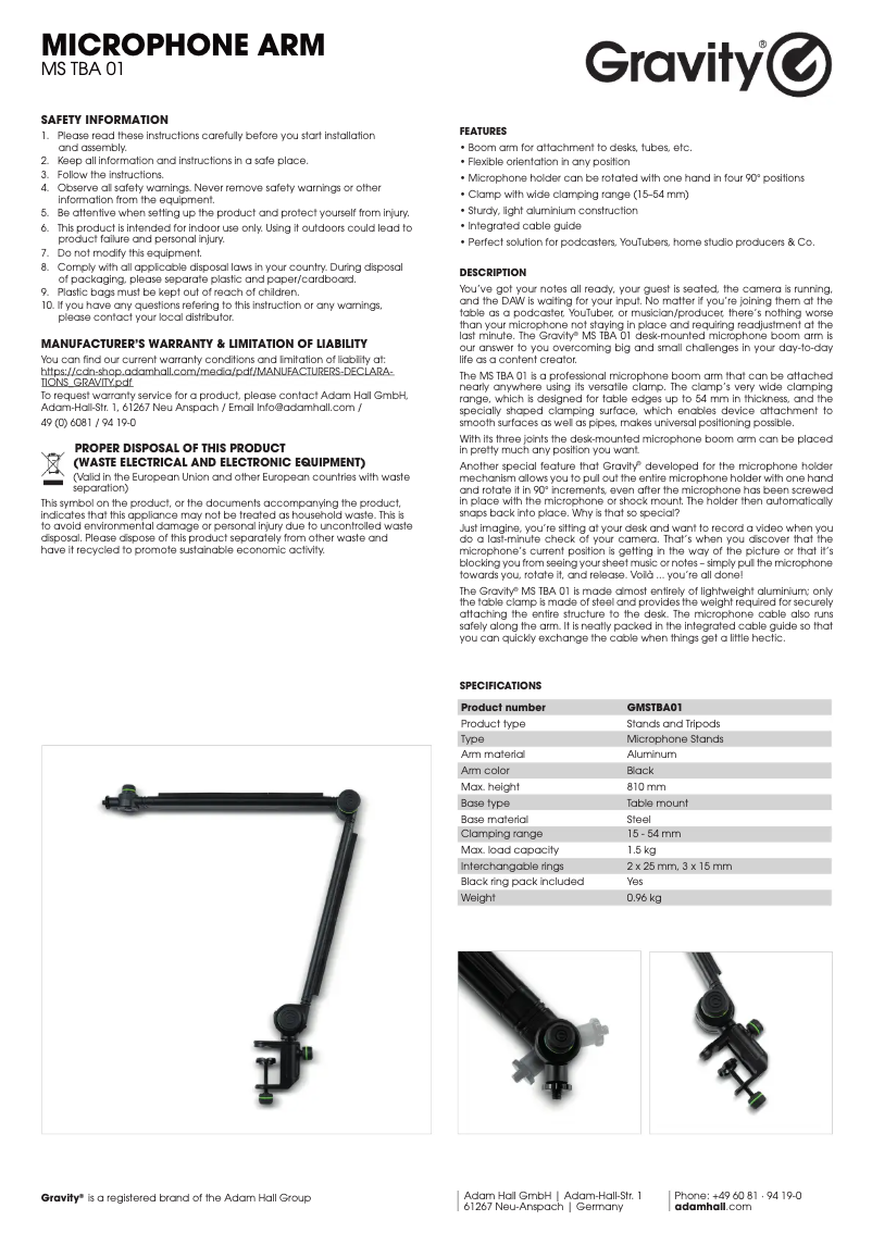 Imagen de la primera página del manual del dispositivo MS TBA 01