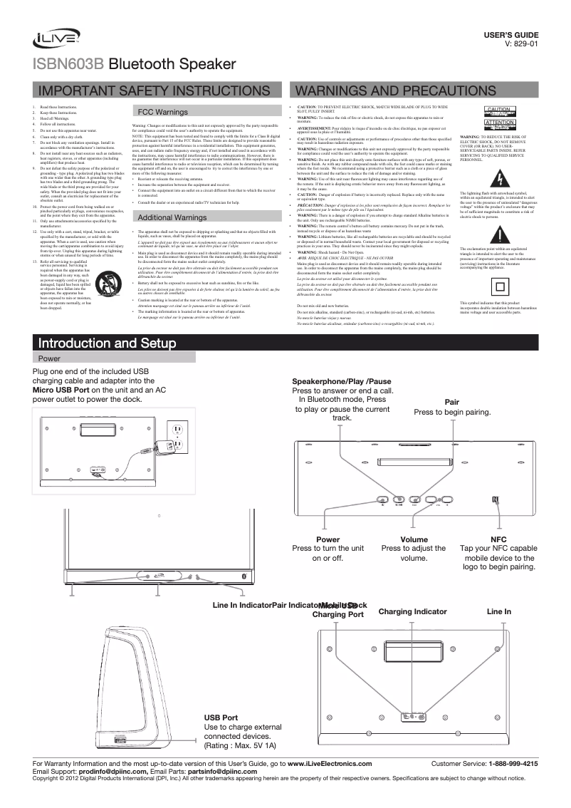 Page 1 de la notice Manuel utilisateur iLive ISBN603