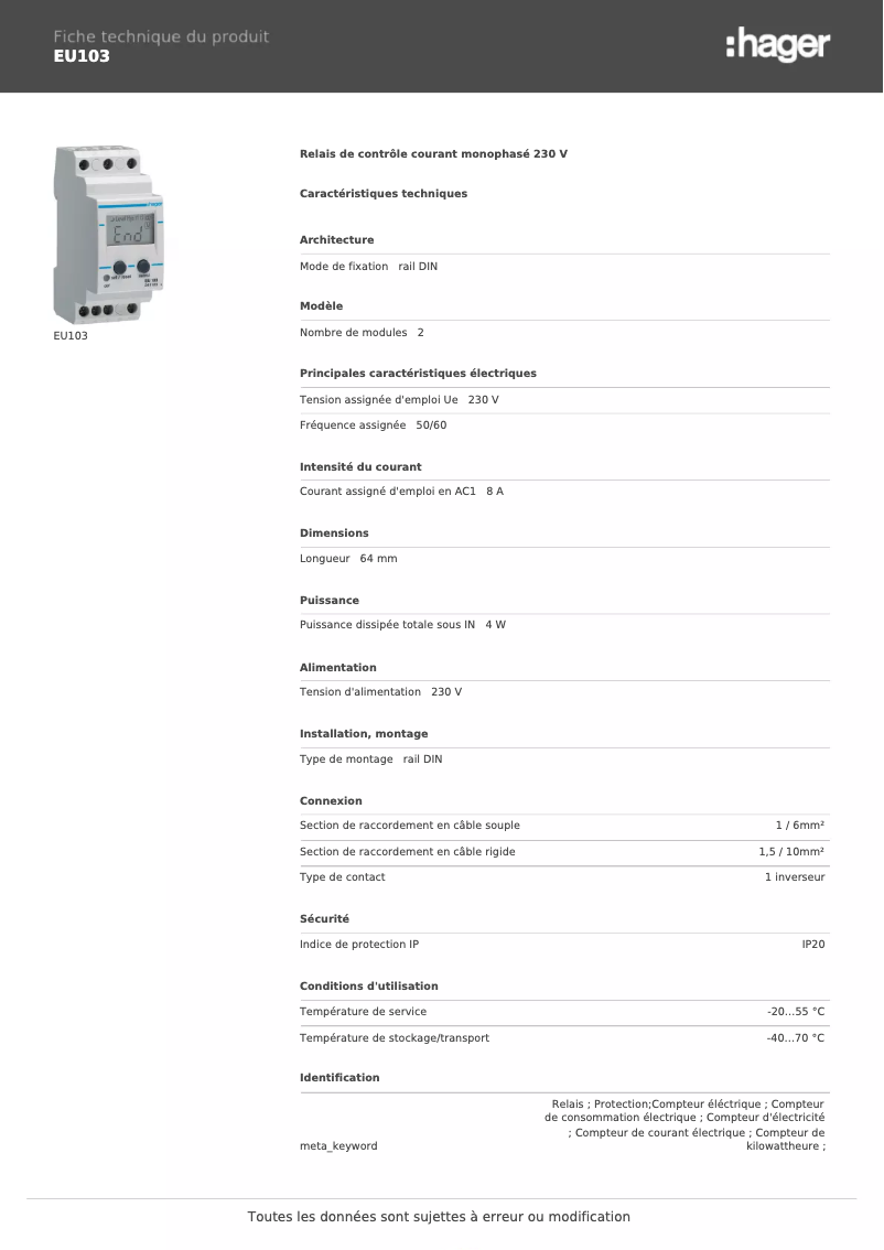 Image de la première page du manuel de l'appareil EU103
