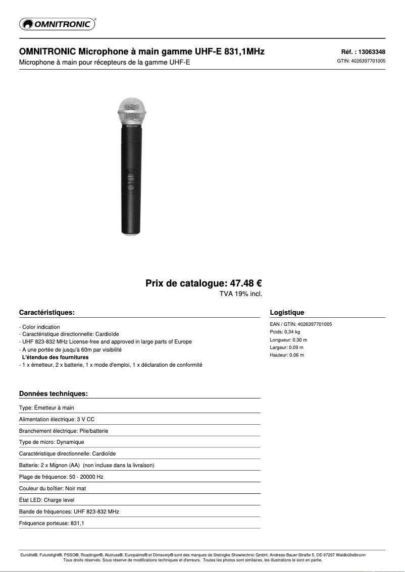 Page n°1 - Fiche technique Omnitronic E 831