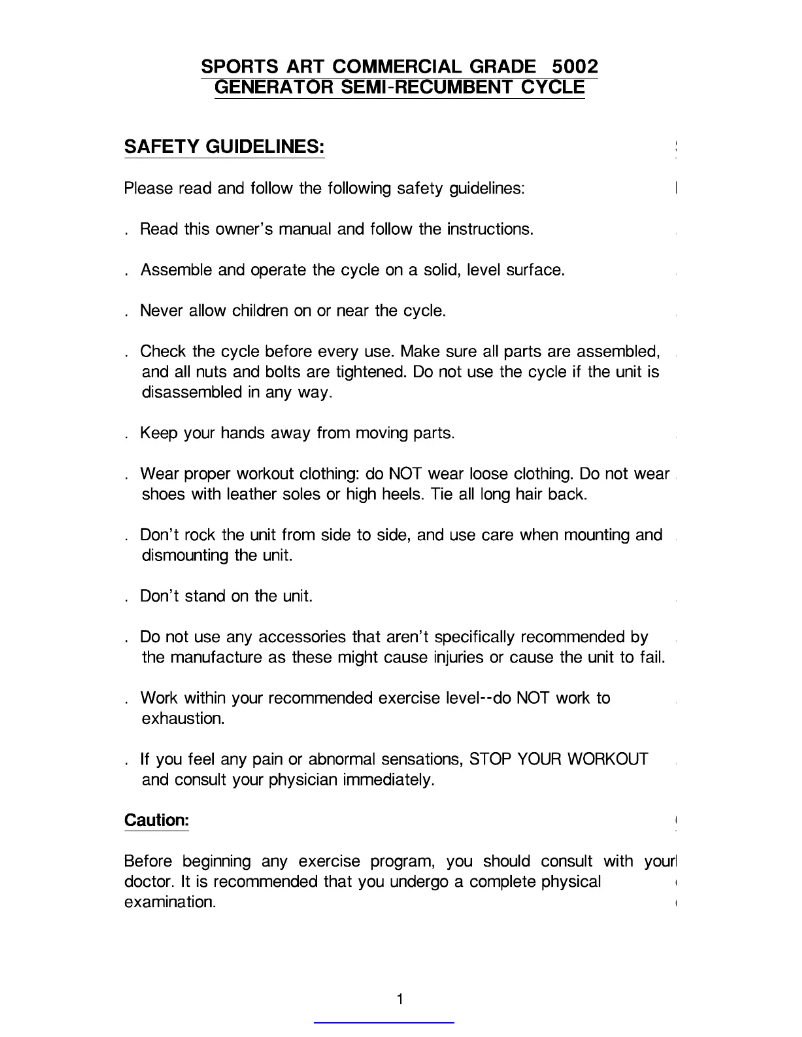 Page 1 de la notice Manuel utilisateur SportsArt 5002