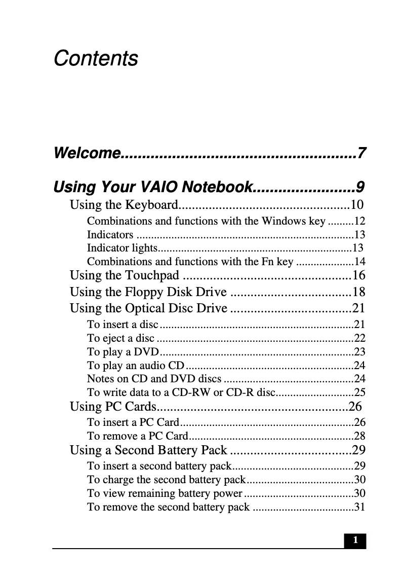 Página 1 del manual Manual de usuario Sony Vaio PCG-FXA33