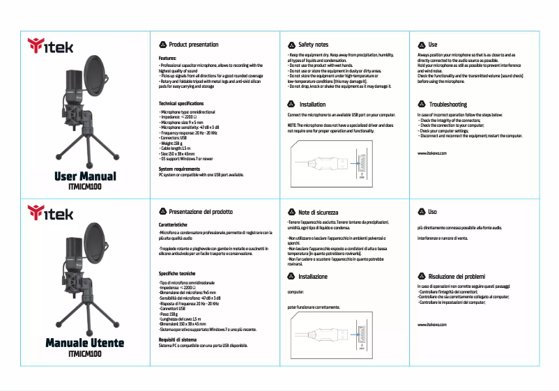 Page 1 de la notice Manuel utilisateur iTek ITMICM100