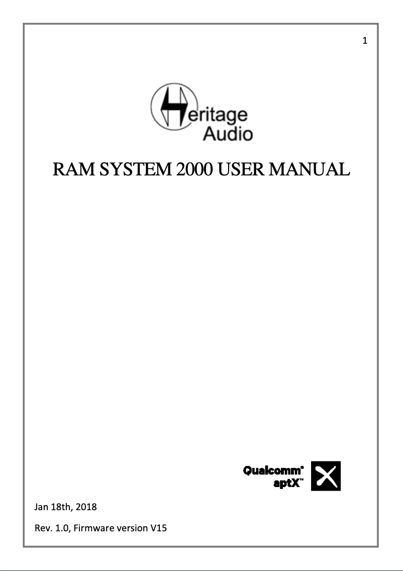 Page n°1 - Manuel utilisateur Heritage Audio RAM System 2000
