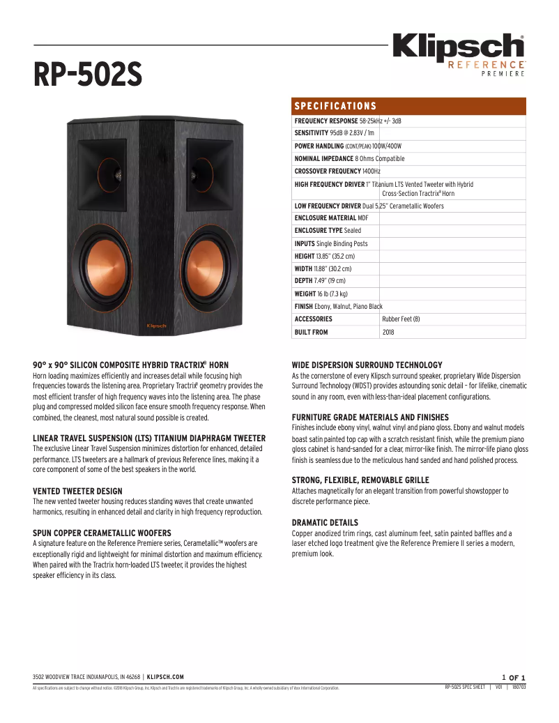 Page n°1 - Fiche technique Klipsch Reference Premiere RP-402S