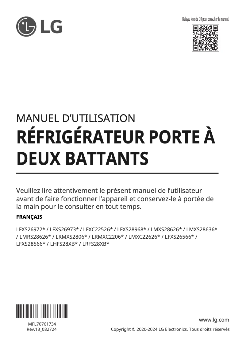 Page 1 de la notice Manuel utilisateur LG LHFS28XBS