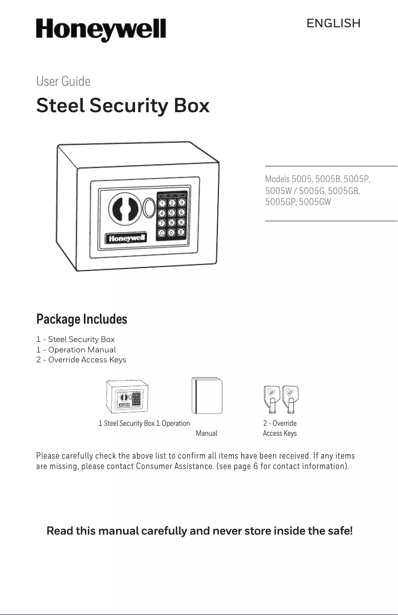 Page 1 de la notice Manuel utilisateur Honeywell 5005