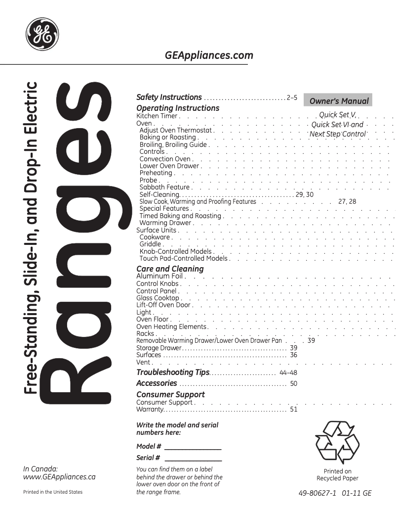 Page n°1 - Manuel d'utilisation et d'entretien GE JB850DPBB