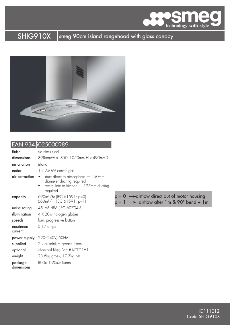 Page n°1 - Fiche technique Smeg SHIG910X