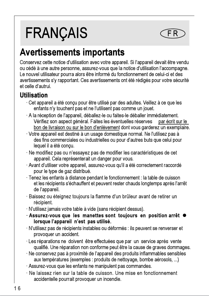 Page n°1 - Manuel utilisateur AEG 20604 G