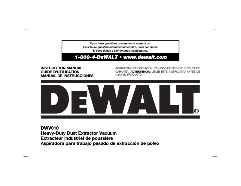 Page n°1 - Manuel utilisateur DeWalt DWV010