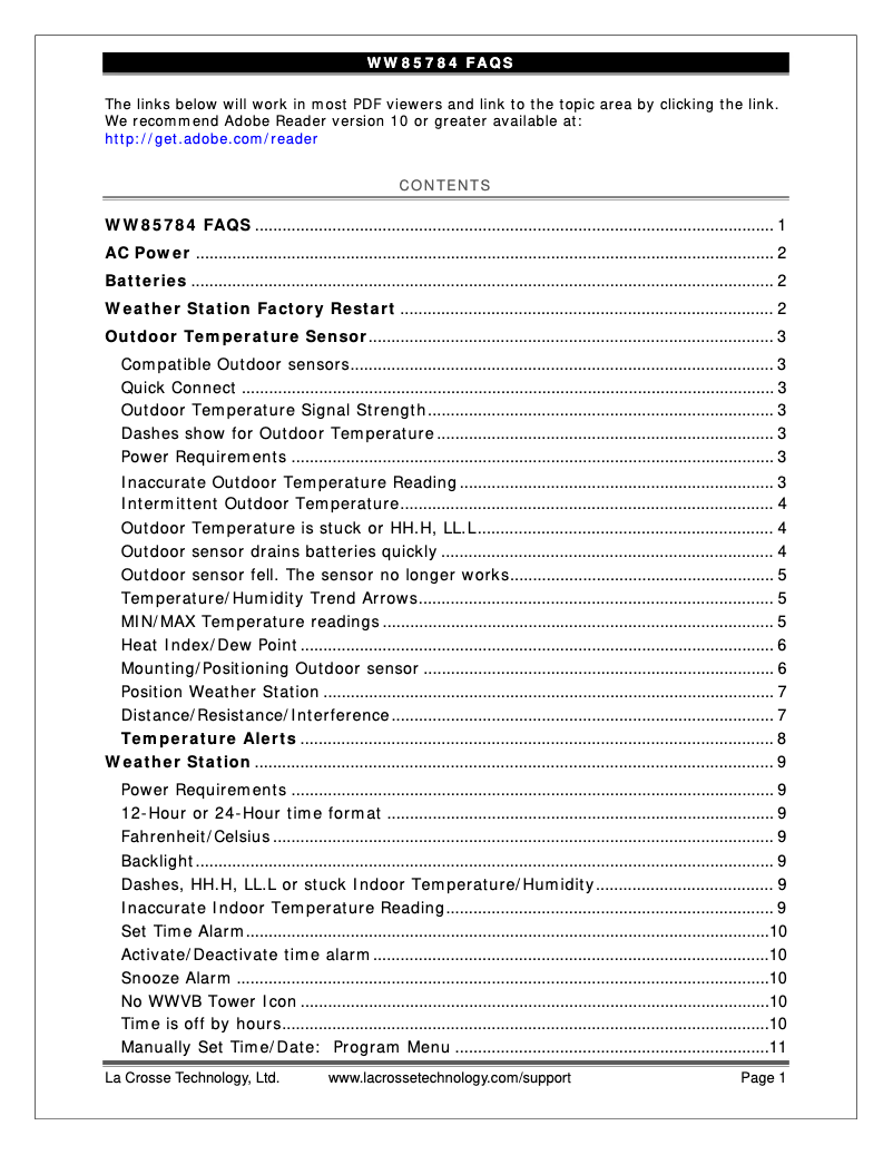 Page n°1 - FAQ La Crosse Technology WW85784