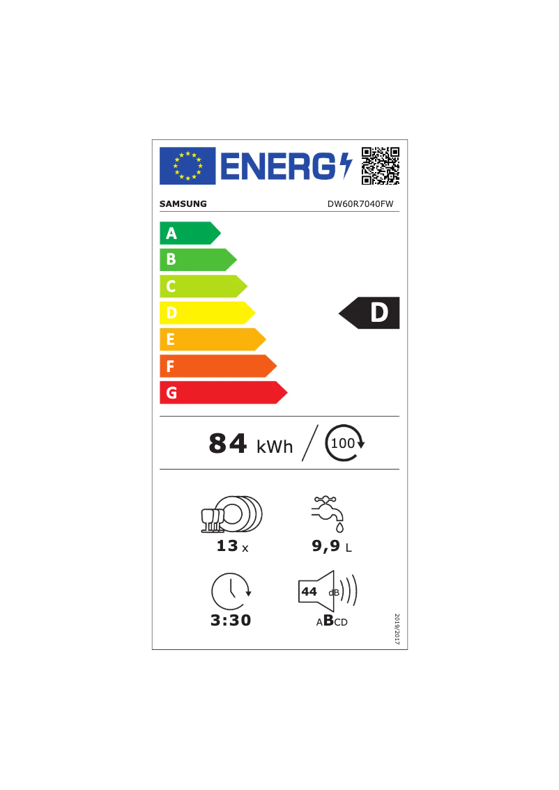 Page n°1 - Label énergétique Samsung DW60R7040FW