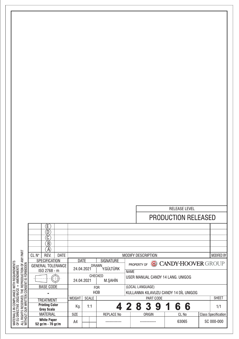 Image de la première page du manuel de l'appareil CVG74WPB-MAR