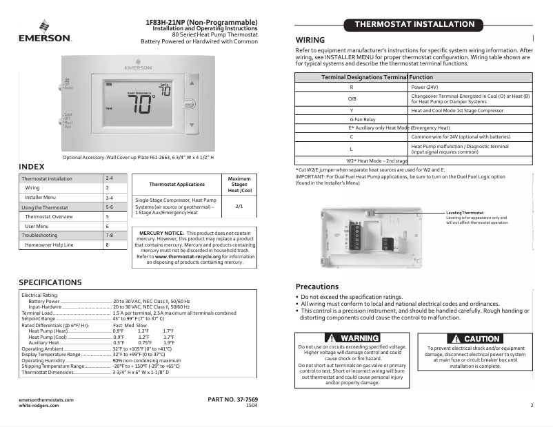 Page 1 de la notice Manuel utilisateur Emerson 1F83H-21NP