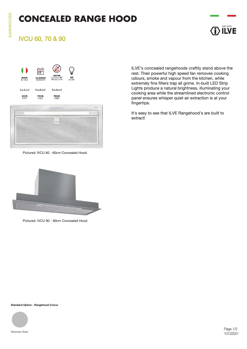 Page n°1 - Fiche technique Ilve IVCU90