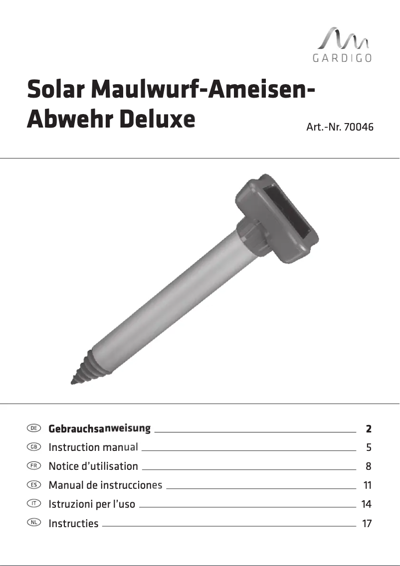 Page 1 de la notice Manuel utilisateur Gardigo 70046