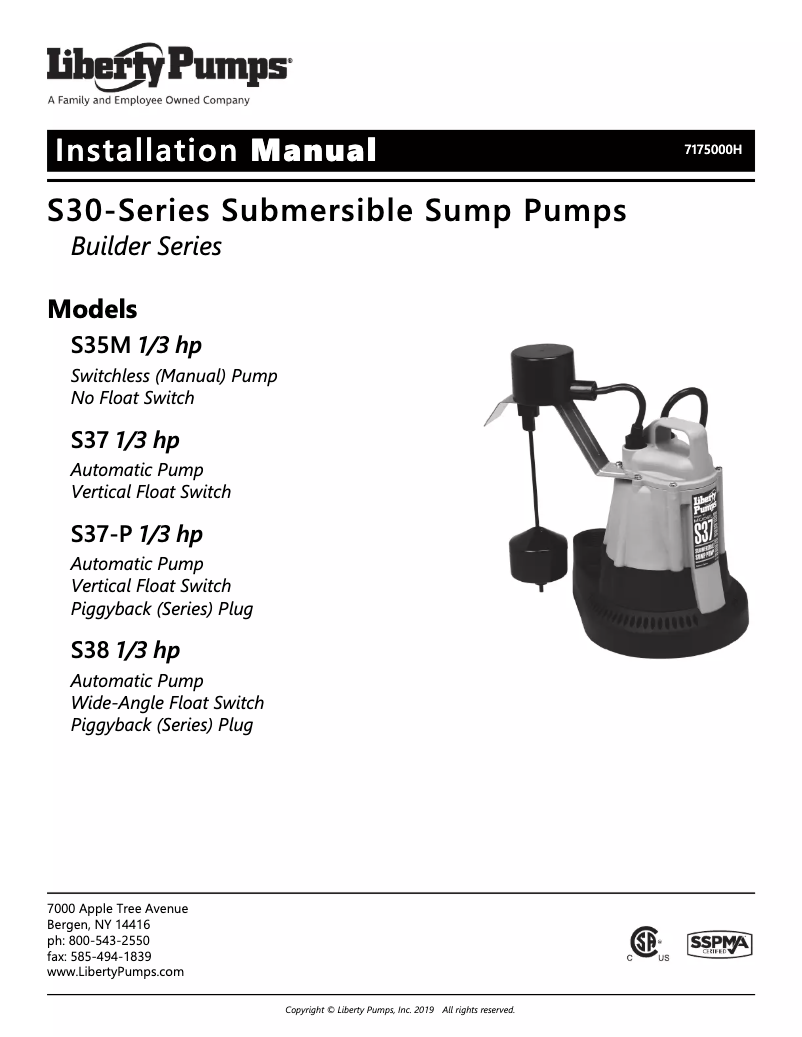 Page 1 de la notice Manuel utilisateur Liberty Pumps S37