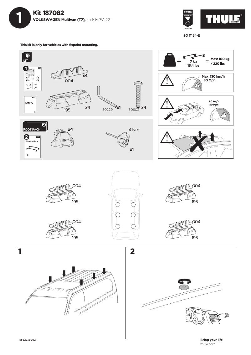 Page 1 de la notice Manuel utilisateur Thule Kit 187082