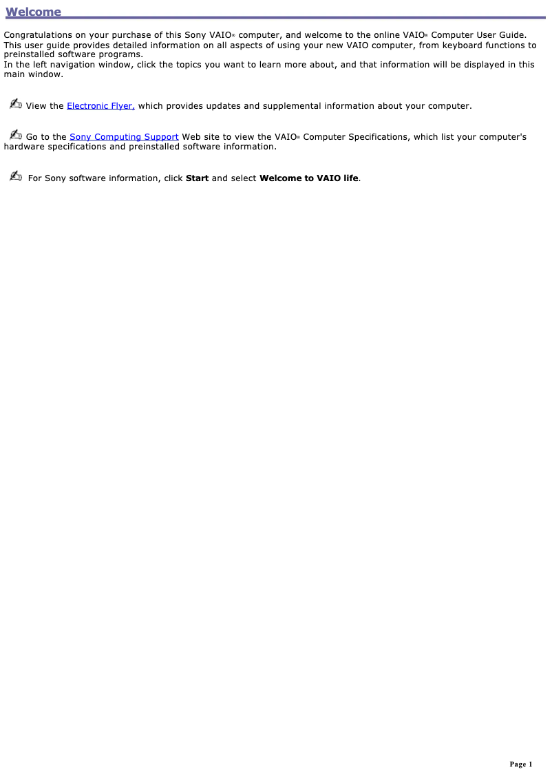 Page 1 de la notice Manuel utilisateur Sony Vaio VGN-B100