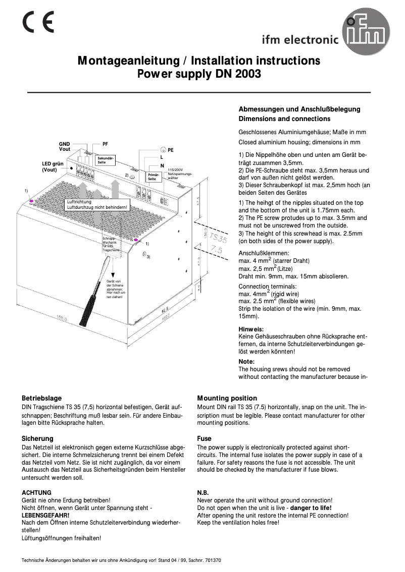 Page n°1 - Manuel utilisateur IFM DN2003