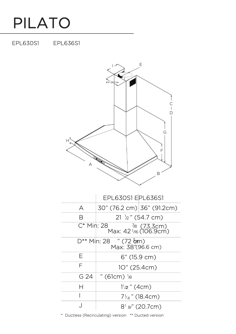 Page 1 de la notice Dessin technique Elica EPL636S1