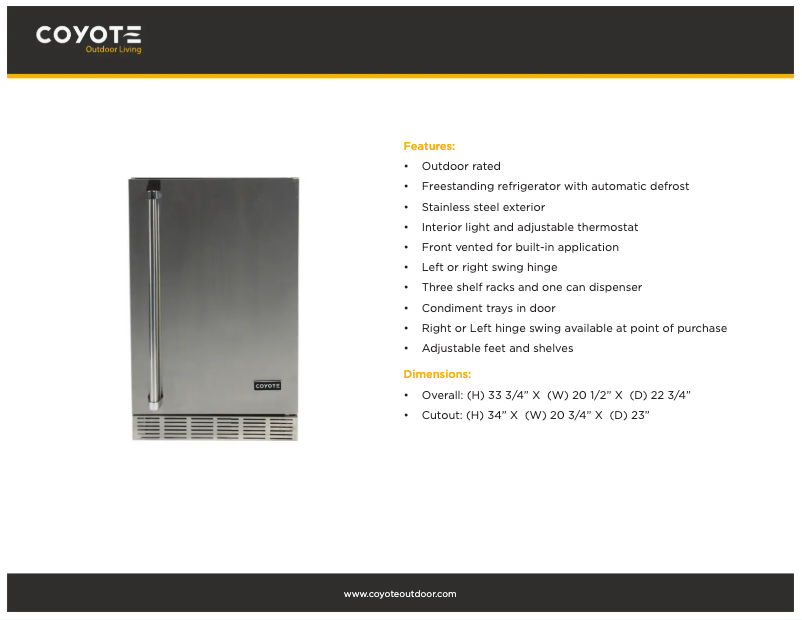 Page 1 de la notice Fiche technique Coyote CBIR-L