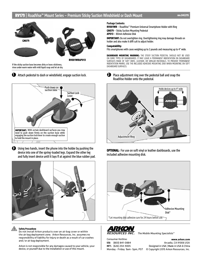 Page 1 de la notice Manuel utilisateur Arkon RV179
