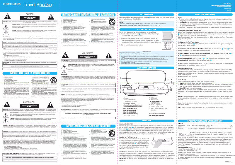 Page 1 de la notice Manuel utilisateur Memorex MA3122