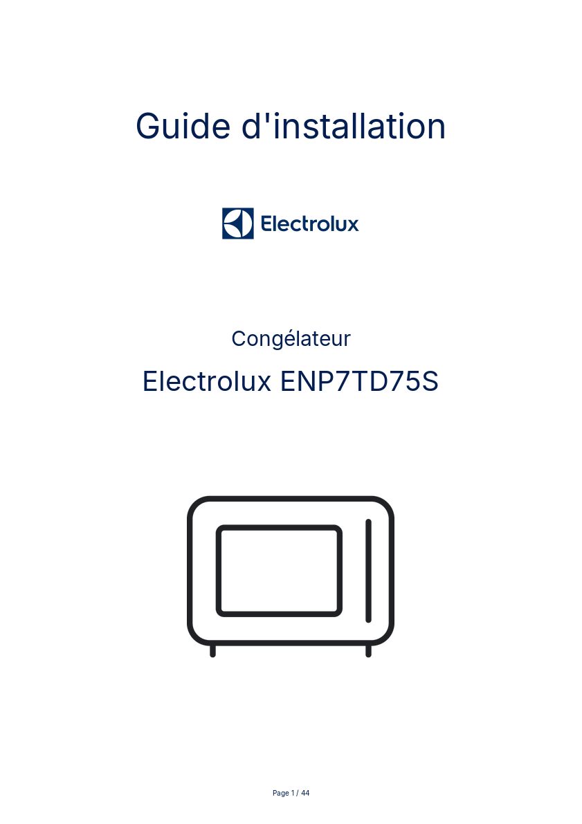 Page n°1 - Guide d'installation Electrolux ENP7TD75S