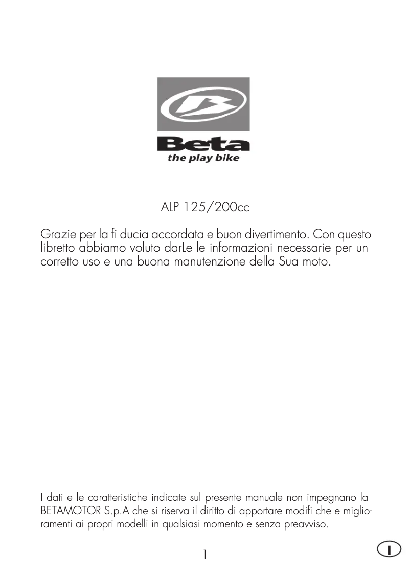 Page 1 de la notice Manuel utilisateur Beta ALP 125 (2011)