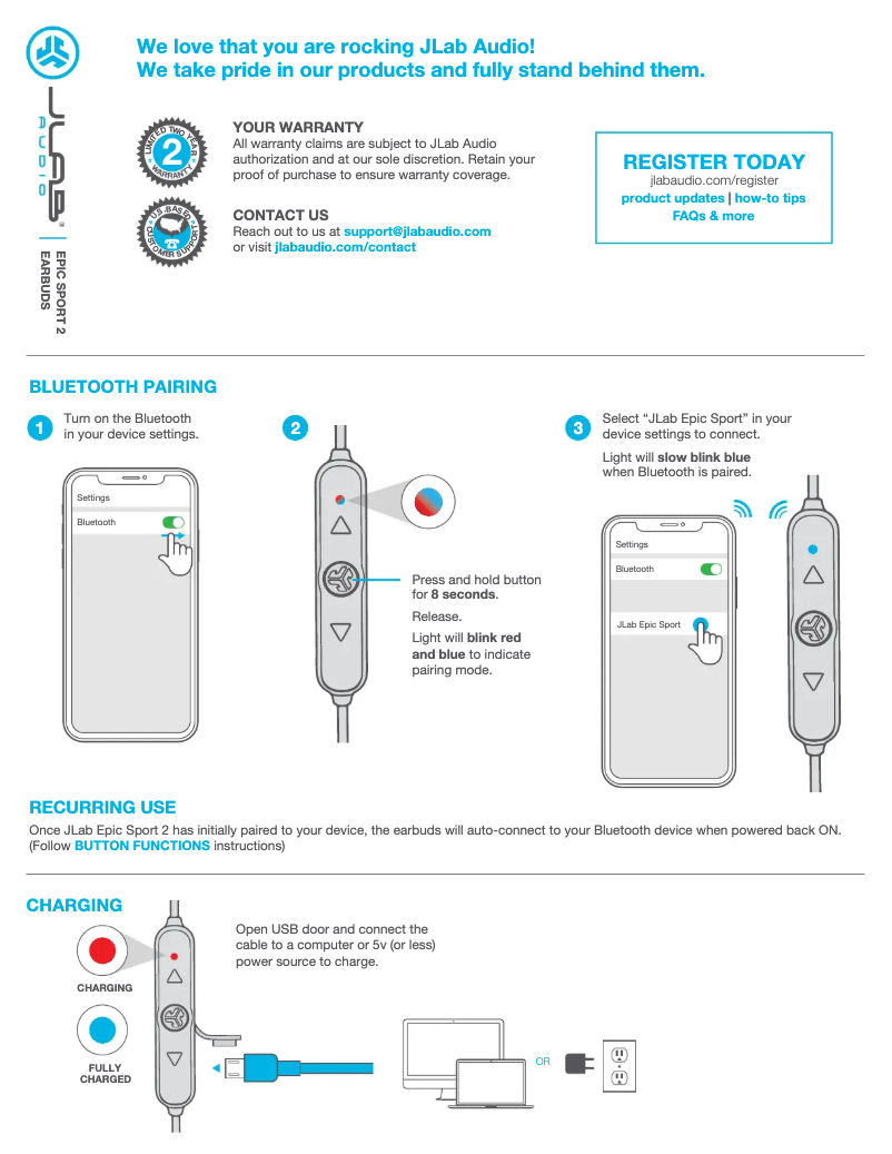 Page n°1 - Manuel utilisateur JLab Epic Sport 2