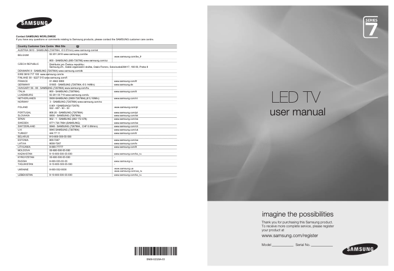 Page 1 de la notice Manuel utilisateur Samsung UE32B7020WP