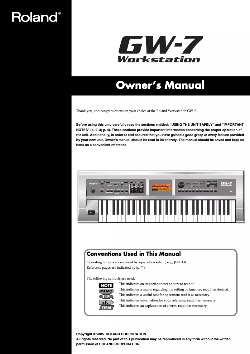 Page 1 de la notice Manuel utilisateur Roland GW-7