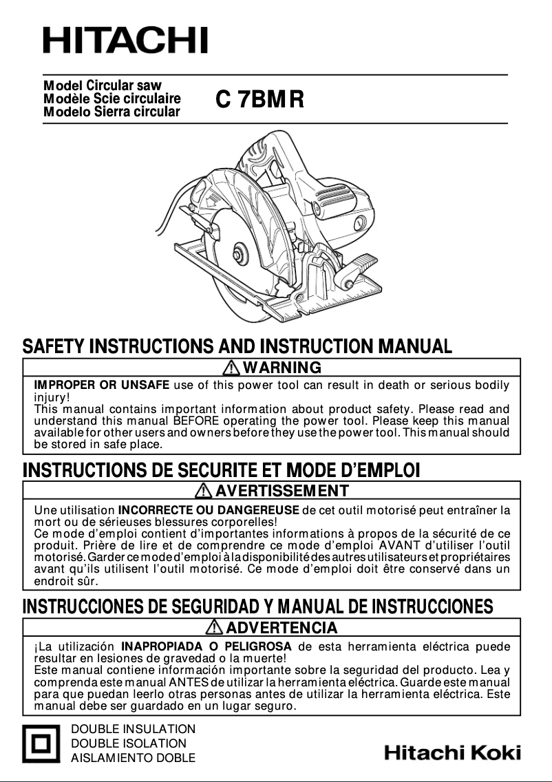 Page 1 de la notice Manuel utilisateur Hitachi C 7BMR