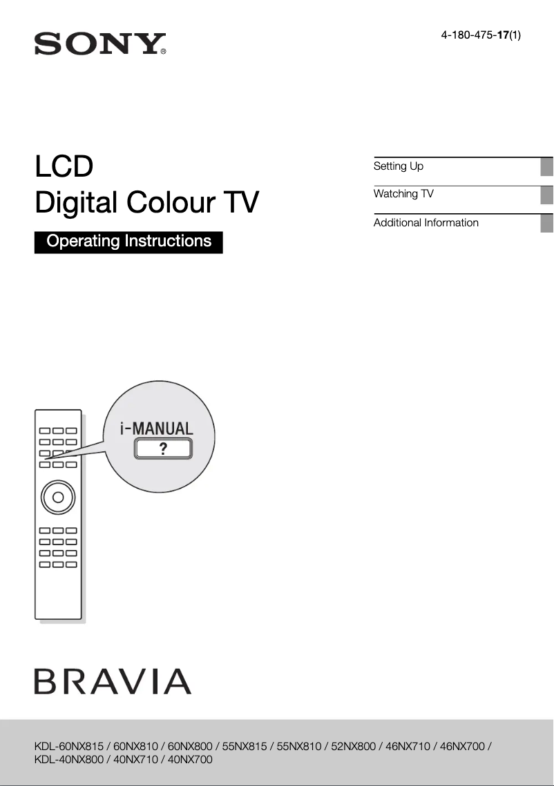 Page n°1 - Manuel utilisateur Sony Bravia KDL-60NX815