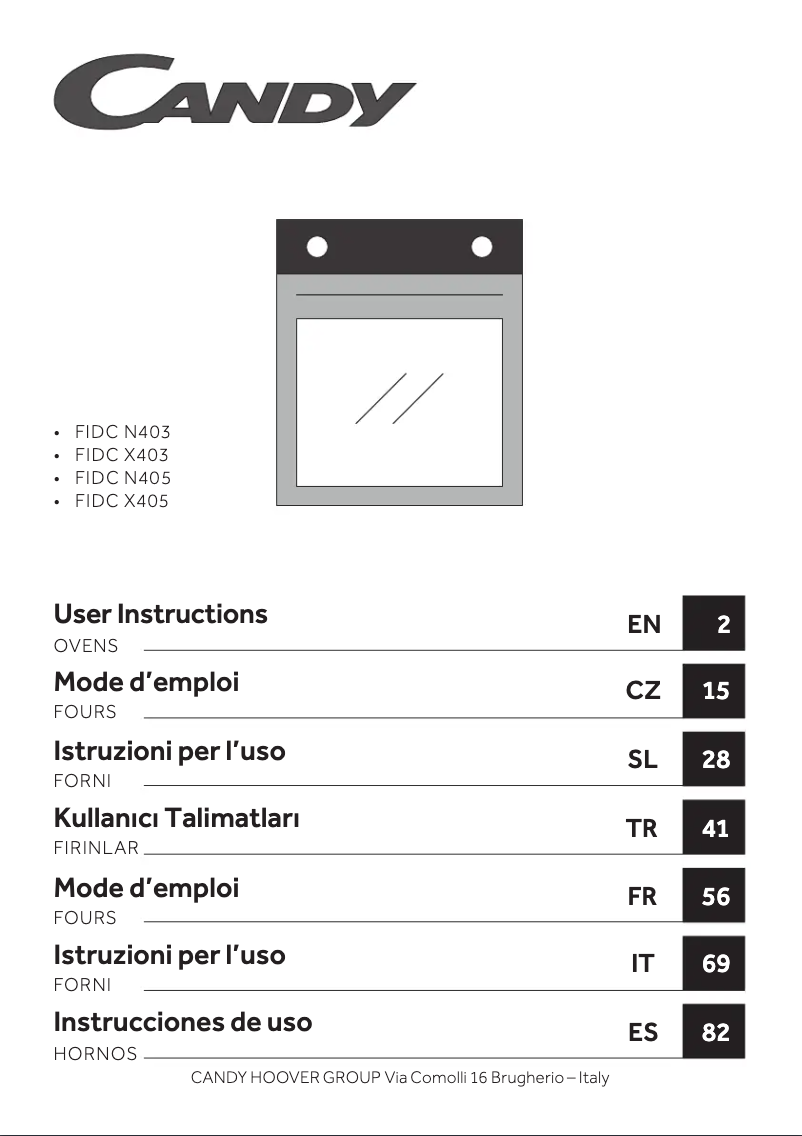 Page 1 de la notice Fiche technique Candy FIDC X405