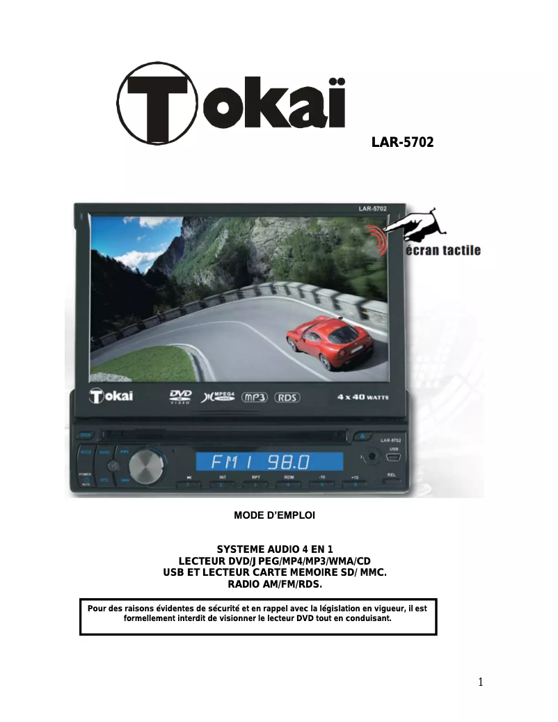 Page 1 de la notice Manuel utilisateur Tokaï LAR-380B