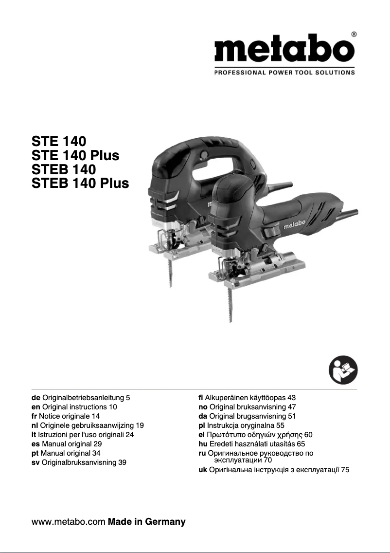 Page 1 de la notice Manuel utilisateur Metabo STE 140