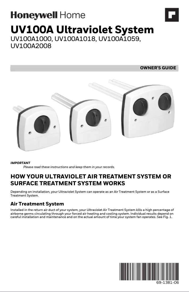 Image de la première page du manuel de l'appareil UV100E1043