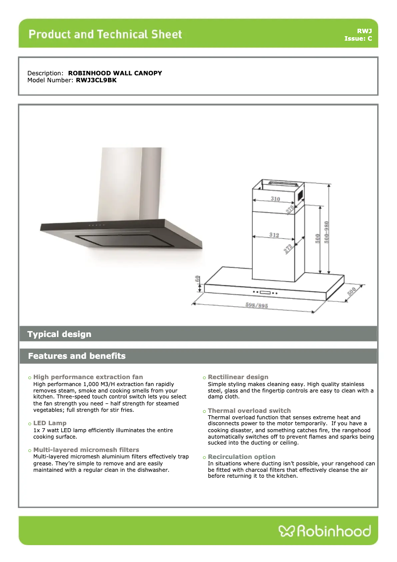 Page n°1 - Fiche technique Robinhood RWJ3CL9BK