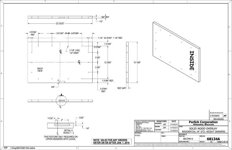 Página 1 del manual Dibujo técnico Perlick HP24RS-4-6