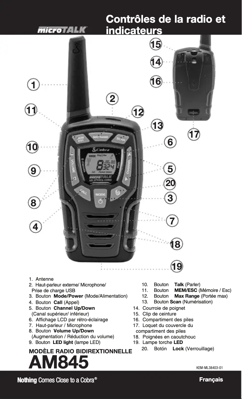 Page 1 de la notice Manuel utilisateur Cobra AM845