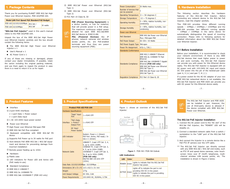 Page 1 de la notice Manuel utilisateur Planet POE-163