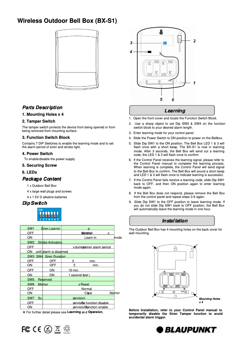 Page 1 de la notice Manuel utilisateur Blaupunkt BX-S1